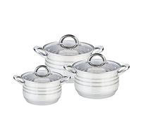 Maestro MR-3513-6L Batería de Cocina Acero Inoxidable, 6 Piezas, Inducción, 3 Cacerolas, 3 Tapas de Cristal, Apta Para Todo Tipo de Cocinas, Apta Lavavajillas