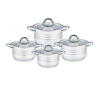 Maestro MR-3513-8 Batería de Cocina Acero Inoxidable, 8 Piezas, Inducción, 4 Cacerolas, 4 Tapas de Cristal, Apta Para Todo Tipo de Cocinas, Apta Lavavajillas