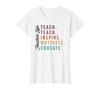 Maestro Vida Enseñar Inspirar Motivar Educar Camiseta gráfica económica, Mujer, Blanco, S