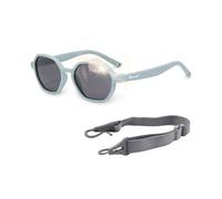 Maesy Gafas de Sol Niño 1-3 Años - Lentes Polarizadas UV400 Categoría 3 - Montura Flexible con Correa Ajustable - Diseño Hexagonal, Seguras y Cómodas - Yana, Azul Claro