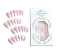 MAEXUS French Tipp Press on Nails, 24 uñas postizas, uñas falsas de almendra, uñas postizas para pegar, uñas brillantes prensadas, uñas falsas cromadas para manicura DIY mujeres