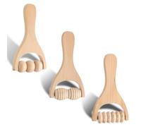 MAEXUS Juego de 3 rodillos de masaje de madera, rodillo de masaje con asa, rodillo de masaje de madera para músculos de la espalda, puntos gatillo de madera, rollo de fascia mini, para relajación
