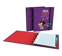 Mafalda 88102638. Carpeta 4 Anillas con Recambio Hojas, A4, Cuadrículadas 5x5, Separadores, Sobre Transparente, Lomo Curvo, Carpebook, Colección Mafalda, Mundo
