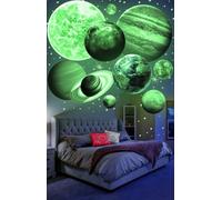 MAFOX Planetas que brillan en la oscuridad, calcomanías de pared brillantes del sistema solar, sol, tierra, Marte, etc. 9 calcomanías de techo brillantes para dormitorio, sala de estar, decoración de