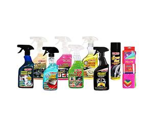 Mafra - Juego de tratamiento de tejidos 3 en 1, tratamiento de plásticos 3 en 1, Glass Cleaner, Last Touch, HP12, Killer elimina insectos, Fallout, Extreme Black más paquete de 7 paños de microfibra