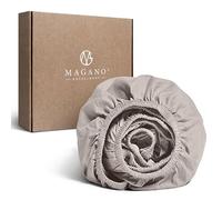 MAGANO® Sábana bajera ajustable de lujo de 200 x 200 cm, color topo, bambú y algodón satén, 400 TC, hipoalergénica y termorreguladora, sábana bajera ajustable de 200 x 200 cm, beige