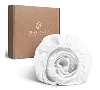 MAGANO® Sábana Bajera Ajustable de Lujo de 90 x 200 cm, Color Blanco, bambú y algodón Satinado, 400 TC, termorreguladora, Bajera Invierno, Sábana Ajustable de 90 x 200 cm, Blanca
