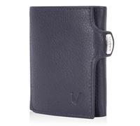 MAGATI Slim Wallet Il Santo - Tarjetero de piel auténtica con protección RFID - Cartera con 7 ranuras para tarjetas - Bolsillo para monedas, funda AirTag - 1 año de fundservice incluido, Azul