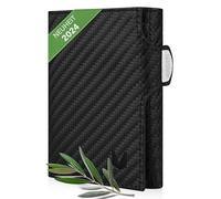 MAGATI Slim Wallet Il Santo - Tarjetero de piel auténtica con protección RFID - Cartera con 7 ranuras para tarjetas - Bolsillo para monedas, funda AirTag - 1 año de fundservice incluido, gris oscuro