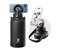 Magcheer Botella Magnética 2L con Soporte para Teléfono | Compatible con MagSafe y Android | Botella Isotérmica de Gimnasio | Botella de Agua Acero Inoxidable para Viajes y Fitness(Negro)