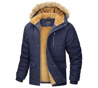 MAGCOMSEN Chaquetas de Invierno Térmicas para Hombre Abrigos Largos Puffer Chaquetas Parka con Capucha Desmontable, azul marino, S