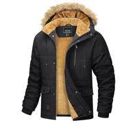 MAGCOMSEN Chaquetas de Invierno Térmicas Puffer para Hombre Abrigos Largos Parka con Capucha Desmontable, Negro, XL