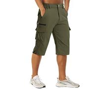 MAGCOMSEN Pantalones cortos de trabajo de secado rápido para hombre, pantalones capri 3/4 con bolsillos con cremallera, pantalones cortos de senderismo y escalada, Ejercito Verde, 38