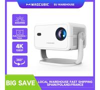 Magcubic 650ANSI L018 4K Proyector doméstico Nativo 1080P Android 11 WiFi6 BT 5.2 Proyector de películas portátil con 360 ° Corrección White