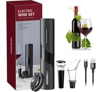 MAGDEN Sacacorchos Eléctrico Recargable, Abrebotellas Automático Inalámbrico, Abridor de Vino con Cortacápsulas, Vertedor, Tapón al Vacío y Cable USB, Regalo para Amantes del Vino, Negro