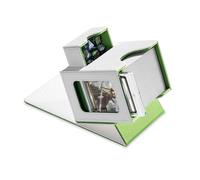 Mage Tech Caja de cartas para MTG Commander, diseño patentado, pantalla Commander, se adapta a 100 tarjetas de doble manga, bandeja de ladrillos y dados de 35 puntos, blanco/verde
