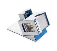 Mage Tech Caja de cartas para MTG Commander, diseño patentado, pantalla Commander, se adapta a 100 tarjetas de doble manga, bandeja de ladrillos y dados de 35 puntos, blanco/azul