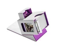 Mage Tech Card Deck Box for MTG Commander - Patented Design, Commander Display, Fits 100 Double-Sleeved Cards, 35pt Card Brick & Dice Tray - White/Purple
