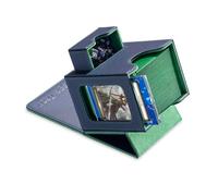 Mage Tech Commander Deck Box - Diseño patentado, vitrina para 100 tarjetas doble función, porta tarjetas magnéticas 35 pt, bandeja para dados - Azul/Verde