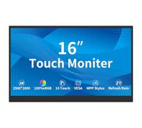 Magedok Monitor táctil 2K de 16 pulgadas, IPS 144 Hz, 100% sRGB, pantalla táctil capacitiva de 10 puntos, USB-C/HDMI/MiniDP, carcasa de aluminio mecanizado CNC, pantalla VESA para profesionales
