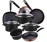 Magefesa Bateria de cocina 7 piezas MAGEFESA Kenia de acero esmaltado con juego de sartenes (20/24/28 cm) y grill 28 cm Moma en aluminio forjado
