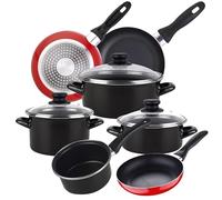 Magefesa Bateria de cocina 7 piezas MAGEFESA Kenia de acero vitrificado con juego de sartenes (16/20/24 cm) Navy Red en aluminio prensado