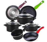 Magefesa Bateria de cocina 7 piezas MAGEFESA Kenia de acero vitrificado con juego de sartenes (20/24/28 cm) Jolie en aluminio forjado