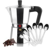 Magefesa - Cafetera Italiana + 6 Cucharillas Moka, , Aluminio Esmaltado, Para Todas las Cocinas, NO PARA INDUCCIÓN