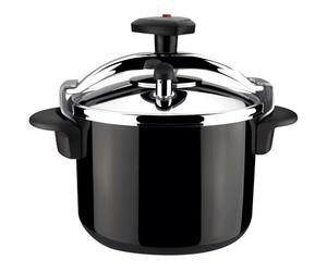 Magefesa Castell - Olla Express Tradicional Negra de 6 L, Acero Inoxidable 18/10, Todas las Cocinas, Inducción Total, Cocina Sana, Pomo Rotatorio
