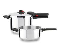 Magefesa EasyClick - Juego de Ollas Express Rápida 4 + 6L + Tapa Cristal, Acero Inoxidable 18/10, Todo Tipo de Cocinas, Inducción, 2 Modos de Presión