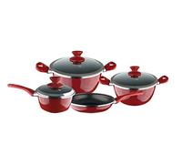 MAGEFESA ESP-Fit - Batería de Cocina 7 Piezas. Material Acero vitrificado Exterior Rojo. Antiadherente bicapa Reforzado. Apta para Todo Tipo de cocinas, Especial inducción. 50% de Ahorro energético.