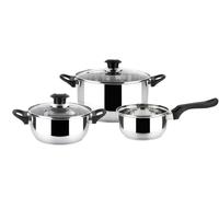 Magefesa Family - Juego de Cocina, Acero Inoxidable, 5 Piezas, Incluye 2 Cacerolas + Cazo + 2 Tapas de Vidrio, Todo tipo de Cocinas, Induccion