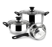 Magefesa Family - Juego de Cocina, Acero Inoxidable, 5 Piezas, Incluye 2 Cacerolas + Cazo + 2 Tapas de Vidrio, Todo tipo de Cocinas, Induccion