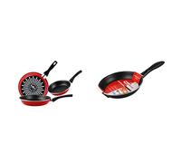 MAGEFESA Grana Juego de 3 sartenes (18/20/24) cm de acero vitrificado exterior color rojo. Antiadherente bicapa reforzado & Black Sartén, Acero, Negro, 28 cm