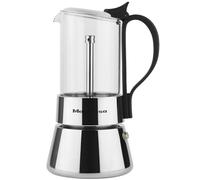 MAGEFESA Guinea - Cafetera Italiana de 6 Tazas, 300ml, Acero Inoxidable y Vidrio, Estilo Moderno, Induccion, Todo Tipo de Fuegos, Asa Ergonomica