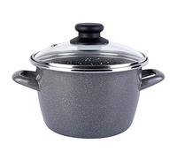 MAGEFESA K2 GRansasso Olla 16 con Tapa de Vidrio. Exterior grio Moteado y antidherente bicapa Reforzado Piedra. hasta 50% de Ahorro energético.