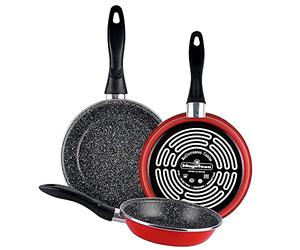 Magefesa K2 Rojo Juego de 3 sartenes (20/24/28)cm de acero vitrificado exterior rojo. Antiadherente bicapa reforzado efecto piedra, aptas para todo tipo de cocinas