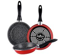MAGEFESA K2 Set de Sarténes, Acero esmaltado vitrificado, Inducción y lavavajillas, Rojo, 24/26/28 cm