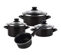 Magefesa Kenia Batería de cocina, acero vitrificado, antiadherente bicapa reforzado, apta para todo tipo de cocinas, negro, 7 piezas