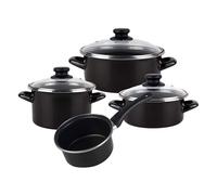 Magefesa Kenia Negra - Batería de Cocina 7 Piezas Acero Vitrificado Exterior Negro