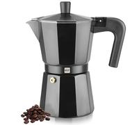 MAGEFESA ® Kenia Noir Cafetera italiana con capacidad para 6 tazas, 300 ml, fabricada en aluminio esmaltado, compatible con cocinas de gas vitroceramica y eléctricas, NO APTA PARA INDUCCIÓN