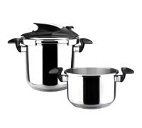 Magefesa Nova - Juego de Ollas Express Rápidas 4 + 6L, Acero Inoxidable 18/10, Fondo Termo-Difusor Sándwich, 2 Modos de Cocción, Mango Ergonómico, Cocina Sana