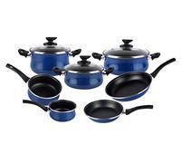 Magefesa Paula - Batería de Cocina 10 piezas, exterior azul. Antiadherente bicapa Reforzado. Piezas aptas para todo tipo de cocinas, especial inducción. 50% de ahorro energético.