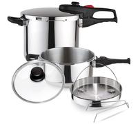 Magefesa Practika Plus - Juego de Ollas Rápidas 4 + 6L + Cestillo, Acero Inoxidable 18/10, Sensor de Presión, Inducción, Energético