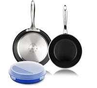 MAGEFESA Prisma - Juego de Sartenes 24 + 28 cm + Fiambrera 18.5cm, Acero Inoxidable 18/10, Antiadherente Tricapa, Todas las Cocinas, Inducción y Horno