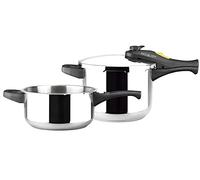 MAGEFESA ® Style Trio olla a presión súper rápida de 3 + 6 litros, fácil uso, acero inoxidable 18/10, apta para todo tipo de cocinas, inducción, 5 sistemas de seguridad, fondo termo difusor, express