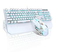 MageGee Combo de teclado mecánico y ratón de máquina de escribir blanca