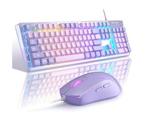 MageGee Combo de Teclado y Mouse para Juegos, Teclado Retroiluminado LED K1 RGB con 104 Teclas para PC/Portátil (Púrpura)