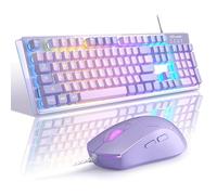 MageGee Combo de teclado y mouse para juegos, teclado retroiluminado LED RGB K1 con 104 teclas para computadora o portátil (morado)