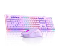 MageGee GK970 - Combo de teclado y mouse para juegos retroiluminado con cable, teclado de PC morado con mouse rosa, DPI ajustable para PC/portátil/Mac